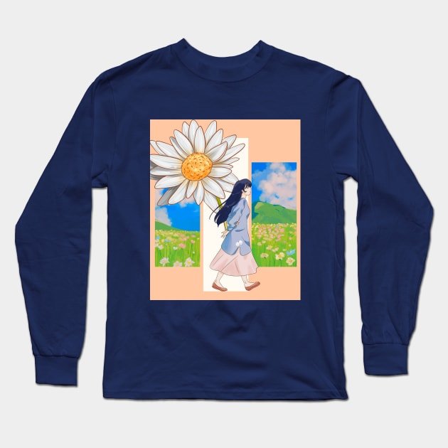 A cute random anime girl and flowers Long Sleeve T-Shirt by BlueMagpie_Art